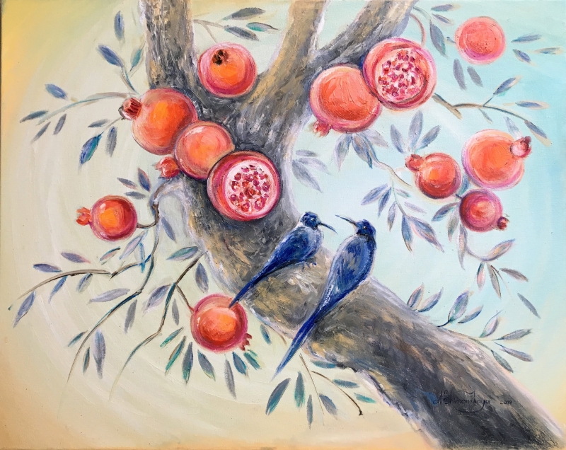Pomegranate garden where happiness lives by artist Anastasia Shimanskaya